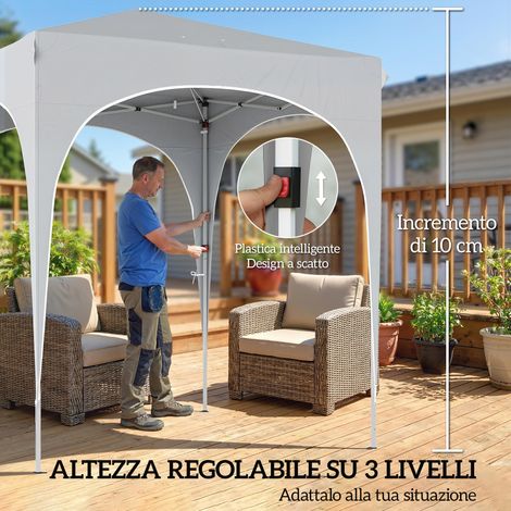 Pavillon pliable 2x2 m réglable avec 4 côtés latéraux, armature en acier et toile Oxford gris clair (1/5)