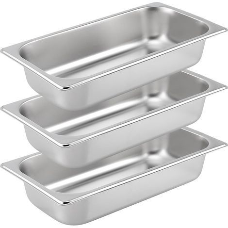 Lot de 3 Plat à Four Inox rectangulaire, 1/3 Bac Gastro Inox, 6,5 cm de hauteur en métal, récipient gastronorme en acier inoxydable pour servir des plats et des plats à manger (1/5)