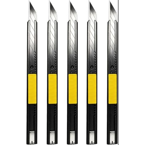 Couteau Utilitaire à Lame Noire et Boîtier Noir,Ambidextre en Acier Inoxydable Verrouillable,Lames sécables de 9mm,Couteau Aluminium à 30 Degrés pour Papier Peint,Artisanat,Cartons (1/5)