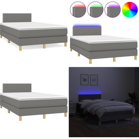 Sommier à lattes de lit matelas LED gris foncé 120x190 cm tissu - Sommier Tapissier - Lit Avec Led - Matelas À Ressorts Ensachés - Tête De Lit Ajustable - Éclairage LED - Home & Living (1/5)