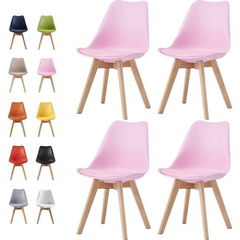 Set of 4 Dining Chairs Designer Side Chairs Wooden Home Office Commercial EVA PINK (1/5)