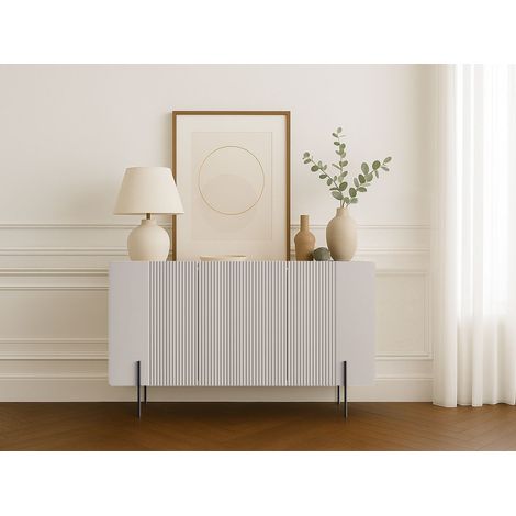 BOBOCHIC - Buffet 3 portes 150 cm MATHILDE plateau effet marbre et pieds noirs Beige (1/5)