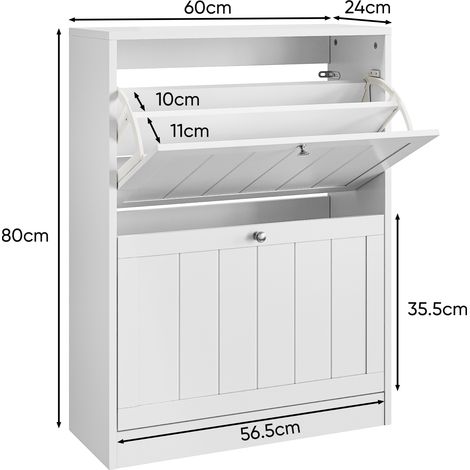 Armoire à chaussures blanche 60 cm style moderne milieu de siècle,modèle autoportant caché avec 2 tiroirs pliants pour couloir et entrée.