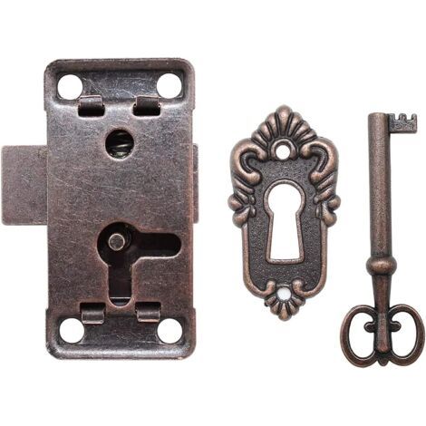Serrure de porte d'armoire antique, Ensemble De Serrure Antique - Serrure décorative avec clés et vis - Pour boîtes aux lettres, casiers, armoires, boîte à outils (1/2)