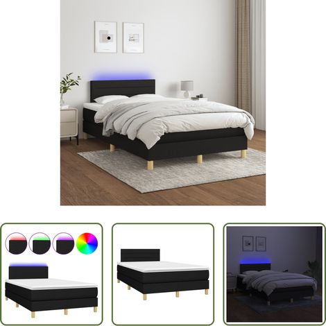 vidaXL LED-Leiste - Boxspringbett mit Matratze & LED Schwarz 120x200 cm Stoff (1/5)