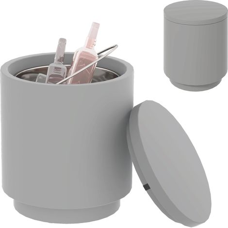 Table basse multifonctionnelle avec seau à glace et couvercle, en béton et acier inoxydable, 37,5 cm de diamètre, 43,5 cm de hauteur, gris clair. (1/5)
