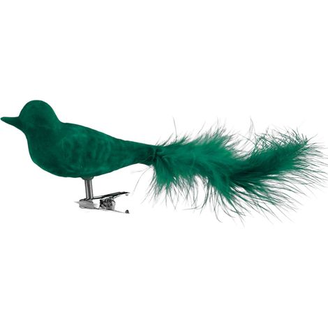 Glas-Weihnachtsbaumschmuck Vogel 2er-Set mit weichem Samtbezug Weihnachtsdeko - grün (1/2)