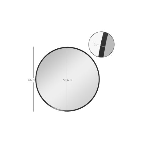 Miroir mural rond noir 60 x 60 cm avec cadre en aluminium et design décoratif pour salle de bains, salon et entrée (1/5)