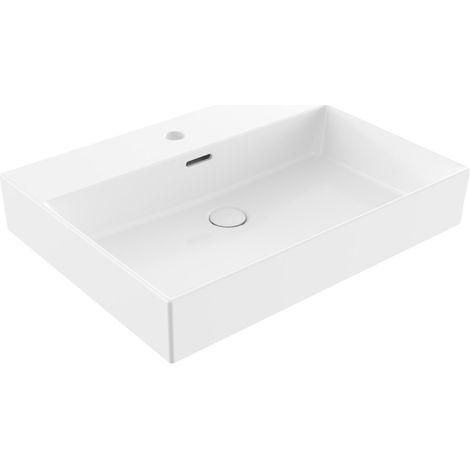 Saniclass Legend Meuble Lavabo - 61x47x13cm - avec trop-plein - 1 vasque - 1 trou de robinet - céramique - blanc brillant (1/5)