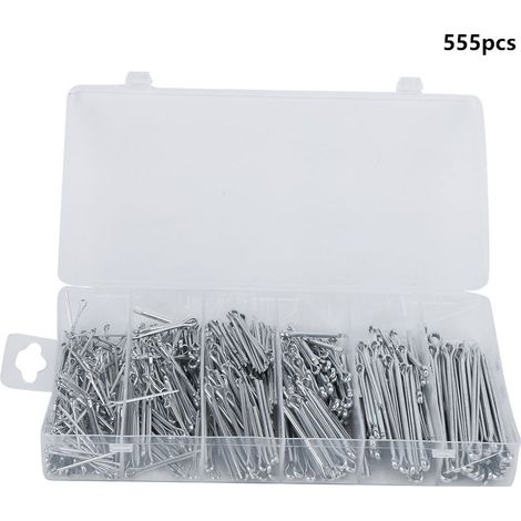 Kit d'assemblage de goupilles fendues (555 pièces) - Compatible pour machinerie industrielle - En fer galvanisé avec boîte de rangement (1/5)