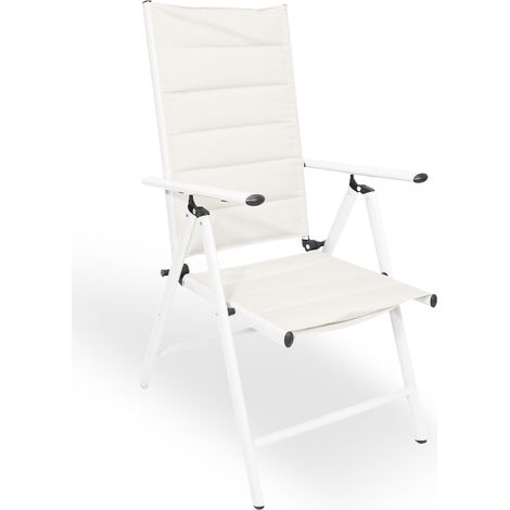 Okaffarefatto – Chaise longue inclinable en textilène blanc lait – Aluminium résistant aux intempéries – 6 positions – Confort optimal pour jardin et terrasse