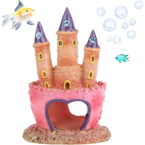 Décorations d'aquarium en forme de château rose en résine, cachettes pour grand aquarium, château vintage, accessoires d'aquarium pour poissons Betta, poissons d'eau douce et d'eau salée