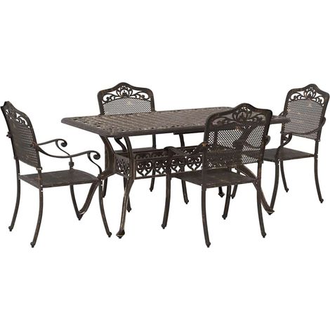 Set da Pranzo per Giardino 5 pcs Bronzo Alluminio vidaXL (1/5)