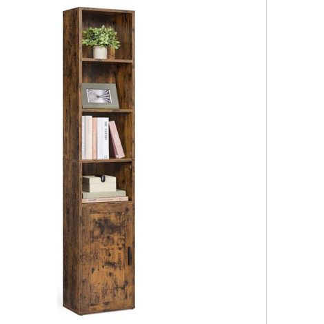 Libreria alta a 6 ripiani con anta vano contenitore aperto 24 x 318 x 175 cm per soggiorno ufficio sala da pranzo marrone 120005282