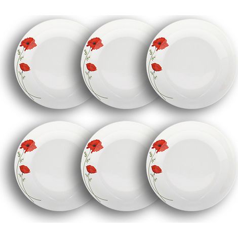 Lot de 6 assiettes creuses en porcelaine 20,5cm, COQUELICOT (1/3)