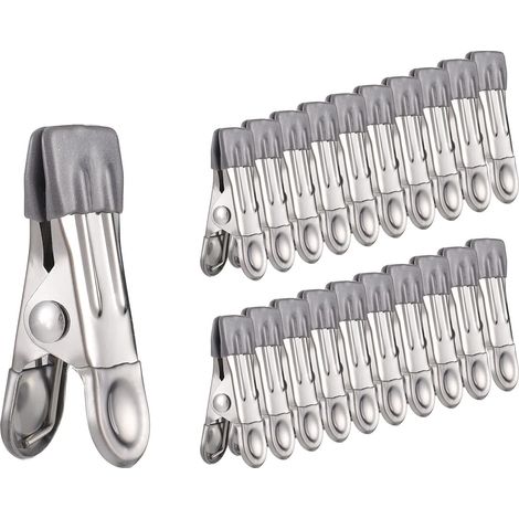 Lot de 30 pinces à linge en acier inoxydable multifonctions antidérapantes en métal pour chaussettes, chaussettes, chaussures, serviettes, étanchéité, photos (1/5)