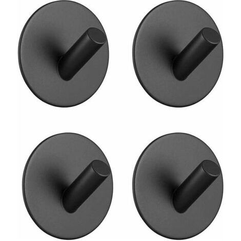 VtiziklLot de 4 crochets collants noirs résistants, en acier inoxydable pour peignoir, grands crochets pour porte-serviettes, cuisine, salle de bain, ménage, étanche et antirouille (1/5)