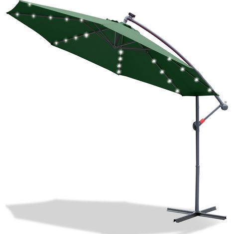 Sonnenschirm mit LED, Gartenschirm mit 8 Streben, Marktschirm neigbar, Terrassenschirm für Garten, Strand, Pool und Café 350cm Grün (1/5)