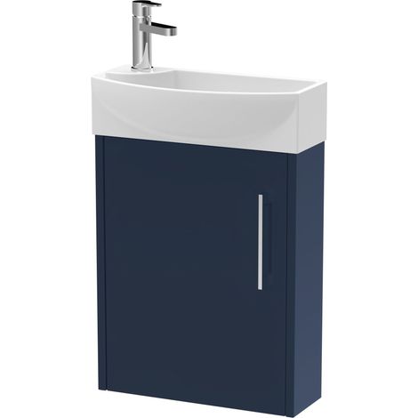 Winshill Contemporary 1 Door Right-Hand Wall Hung Cloakroom Vanity Unit with Basin, Dark Blue, 440mm