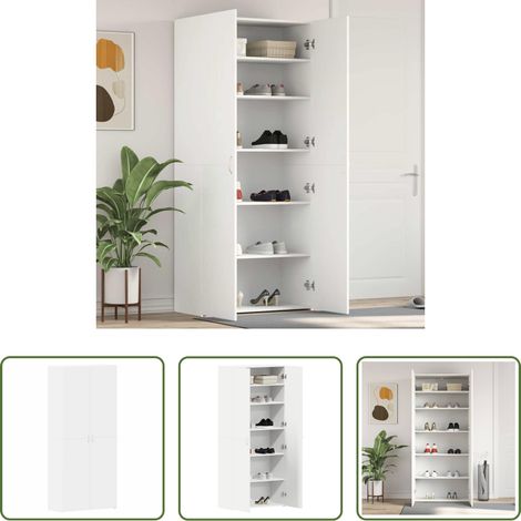 vidaXL Meuble de rangement - Cabinet à chaussures Blanc 80 x 35.5 x 180 cm Bois d'ingénierie (1/5)