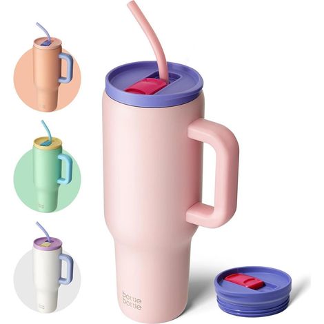 Thermobecher Edelstahl 40oz Griff Strohhalm BPAfrei Lilie (1/5)