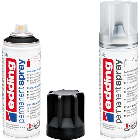 Lot de 2 pcs - Bombe de peinture aérosol E5200 noir mat + apprêt transparent pour plastique - Spray 200ml – Séchage rapide, résiste aux intempéries