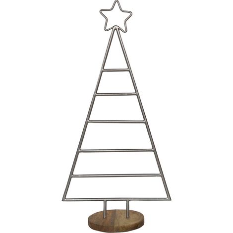 Christmas Tree with Star - Mild Steel/Mango Wood - L15 x W35 x H71 cm - Pewter