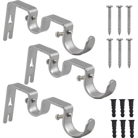 AIDUCHO 3 Pcs Support De Tringle À Rideau Double Tringle À Rideau Pole Holder Rideau Drapery Rod Supports Pour Barre De Rideaux Chambre Salon Avec Vis, Capacité De Transport Superbe De 25 Lb, Argent (1/5)