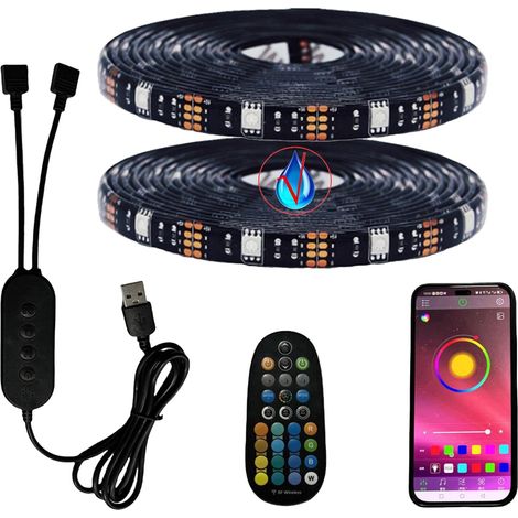 4 mètres (2x 2m) Ruban de LED RGB dimmable, Bluetooth/APP contrôlée rétroéclairage TV USB LED 5050 avec télécommande RF pour HDTV, auto-adhésive, flexible, Étanche IP65 (1/5)