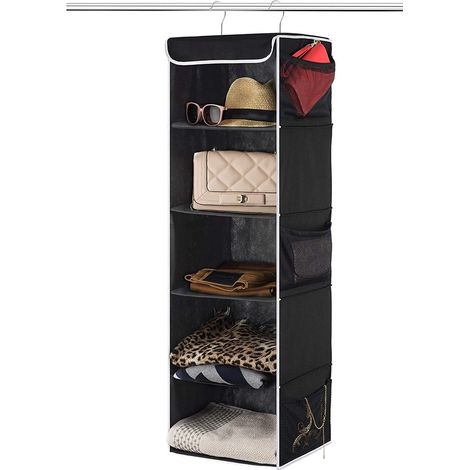 Hanging Storage Bag, 5 Compartment Fabric Storage Bag Storage Bag for Bedroom Bathroom Kitchen COOCHEER - Black (1/5)