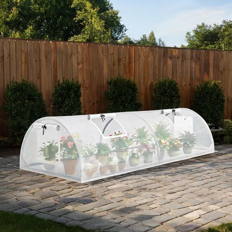 Serre de jardin coloris blanc en acier plastique 200 x 80 x 45 cm (1/5)