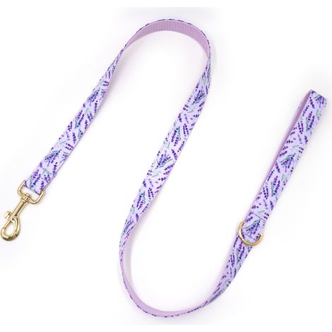 Collier de chien pour animal de compagnie avec laisse assortie, motif floral lavande, taille S, ajustable (1/2)