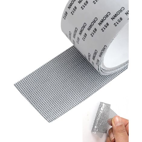 Ruban Réparation Moustiquaire Fibre de Verre 5 x 203 cm Gris, Adhésif Résistant pour Réparer Fenêtres et Portes