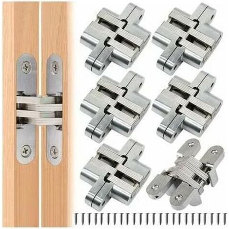 6 pièces Pliante Charnière cachée Croix charnières, Fermeture Charnière Invisible, Armoire Cintrées Charnières, Meubles Porte Coin Plié en Acier Installation Facile pour Porte Placard Meubles (1/4)