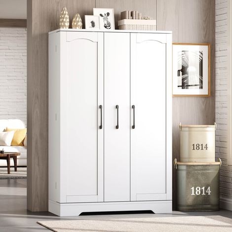 Aparador de cocina 78x35x120 cm de MDF blanco con almacenaje FloraGrace (1/5)