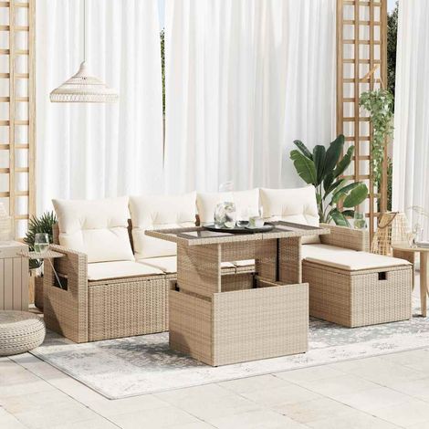Juego de sofás jardín con cojines 6 pzas ratán sintético beige vidaXL (1/5)