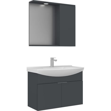 Ensemble Meuble Vasque avec Miroir (2 Pièces) "Purus 80" - 80 x 50 x 58 cm - Matte Anthracite (1/4)