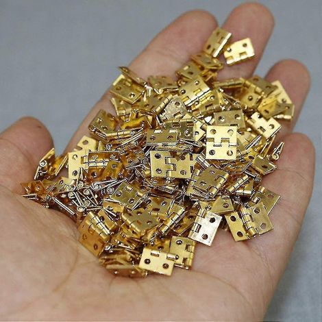 50 mini charnières en laiton pour boîte à bijoux avec vis, petites charnières pour meubles et armoires en bois, 10 x 8 mm (1/4)
