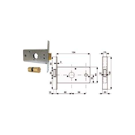 SERRATURA INFILARE PER FASCE CATEN. 1 MANDATA E SCR. MM.64 H 288602- - mm.60 (288.60.2) - 2 pezzi MG