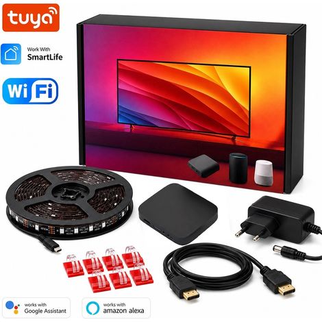 Tuya Kit Retroilluminazione TV RGBIC Smart WiFi con HDMI Sync Box 4K HDR 75-85" (1/5)