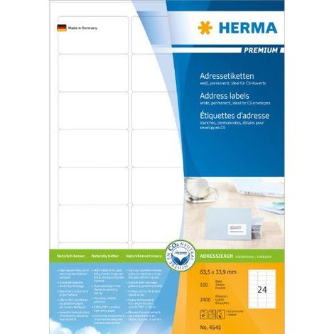 Adressetikett PREMIUM 63,5 x 33,9 mm (B x H) Papier weiß 2.400 Etik./Pack. (1/5)