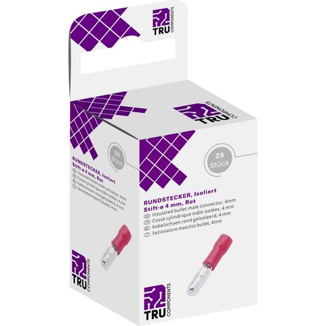 TRU COMPONENTS T1904C050 Rundstecker 0.50 mm² 1.50 mm² Teilisoliert Rot 25 St. (1/2)