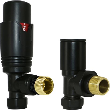 Thermostatic TRV Manual Radiator Valves Angled 15mm x 1/2" Twin Pack Black (1/3)