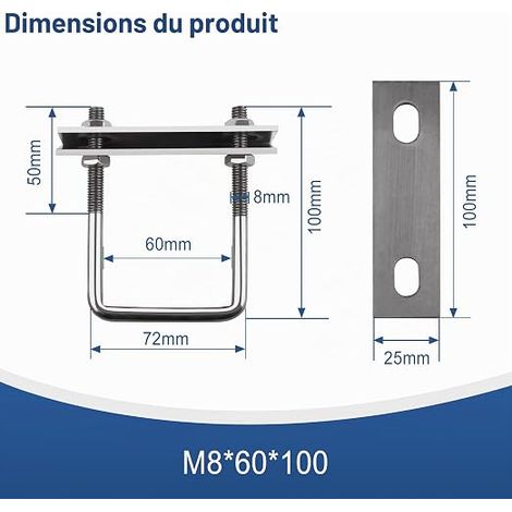 U Bolts, U Bolt, Stainless Steel U-Bolt for Fixing Roof Bar, Flange, for Garden, Yard, RV Fixing, Plumbing, Fixed Solar Installation (1/4)