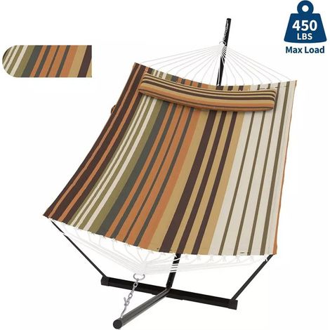 LEDANDER Fauteuil hamac portable en macramé, style bohème beige avec franges,200x150cm,tissu doux pour intérieur/extérieur, charge maximale 200kg-Gris (1/5)