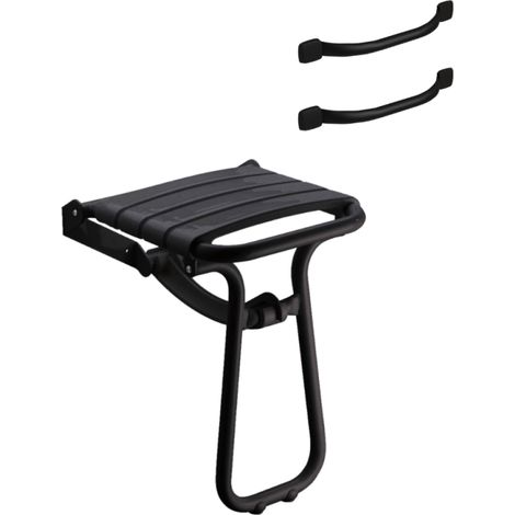 Siège de douche PMR PELLET Essentiel confort escamotable + 2 barres d'appui noir mat