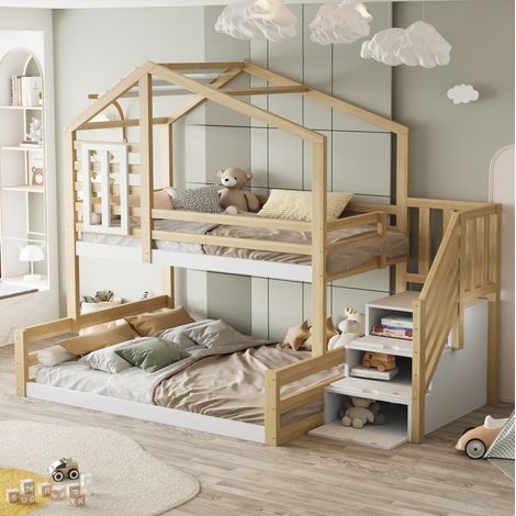 Letto a Castello 90x200 cm in Pino con Contenitore Integrato e Design Casa (1/5)