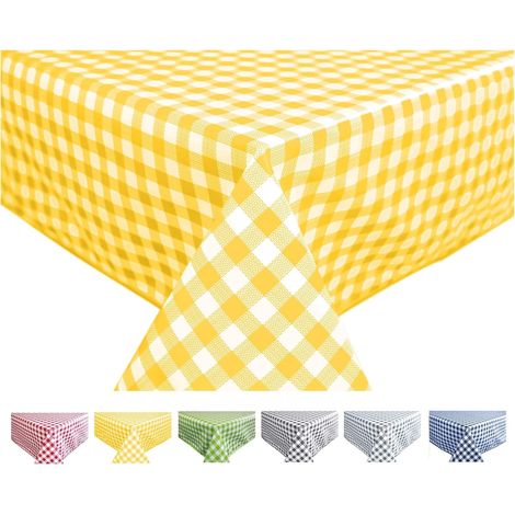 Nappe Rectangulaire 140x200cm Toile Cirée PVC Vichy Jaune Entretien Facile Nappe