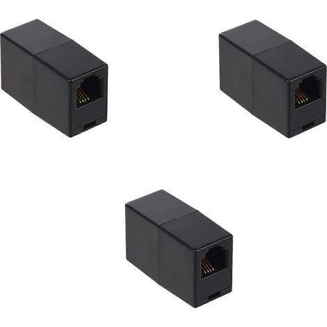 Coupleur RJ11, coupleur téléphonique droit en ligne RJ11 6P4C, adaptateur de rallonge de câble téléphonique droit Keystone femelle-femelle (noir) (1/4)