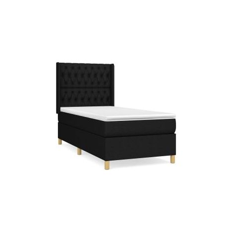 Sommier à lattes de lit avec matelas Noir 90x200 Tissu (1/5)